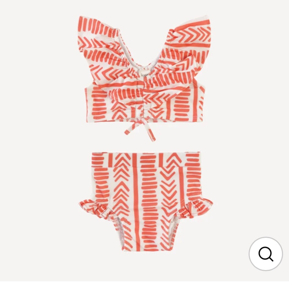 Kate Quinn Coral Mosaic Stripe Two Piece Ruffle swimsuit